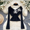 3D Flower Slim Knitwear with Choker