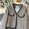 V-neck Color Blocking Tweed Jacket