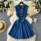 Beaded Sleeveless Pleated Denim Dress