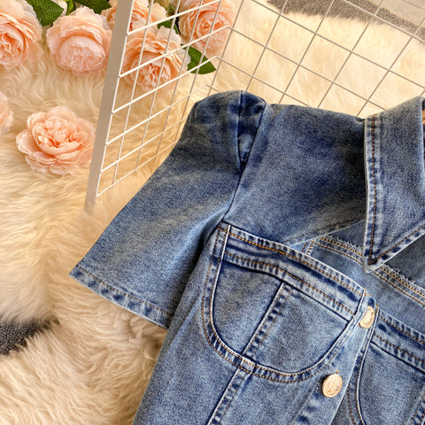 Shirt&Lace-up Shorts Denim 2Pcs