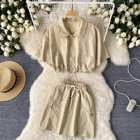 Chic Shirt&Skirt Drawstring 2Pcs