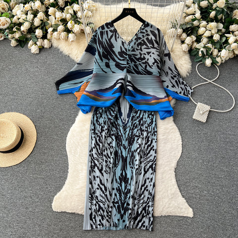 High-end Pleated Floral Printed Dress