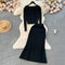 Cardigan&Fishtail Skirt Black Knitted 2Pcs