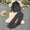 Zipped Twist-knitted Cardigan&Trousers 2Pcs