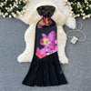 Off-shoulder Floral Black Lace Dress