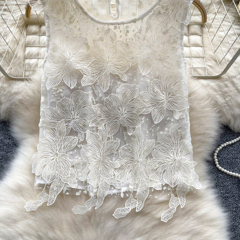 French Style 3d Floral Embroidered Top