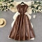 V-neck Sleeveless Hollowed PU Dress