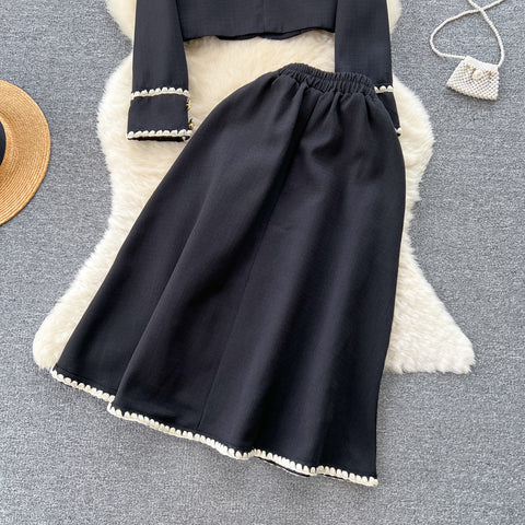 Lapeled Blazer&Draped Skirt 2Pcs