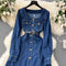 Square Collar Dark Blue Denim Dress