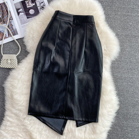 One-step Black PU OL Skirt