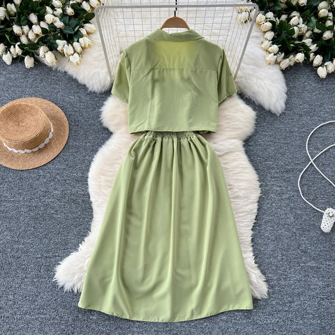 Short Shirt&Pleated Slip Dress 2Pcs