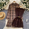 Knitted Vest & Plaid Shirt Dress 2Pcs