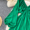 Sexy V-neck Pleated Green Dress