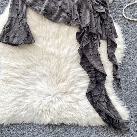 Irregular Design Ruffled Ripped Top