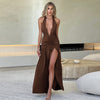 Deep V-neck Pleated Halter Dress