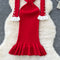 Doll Collar Ruffled Fishtail Knitted Dress