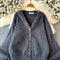 Japanese Style V-neck Gray Mink Cardigan