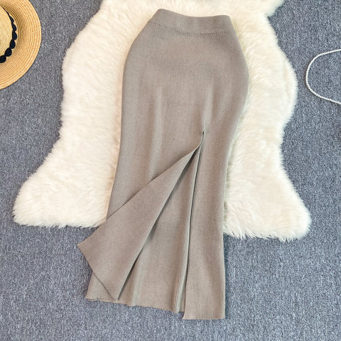 High-end Sweater&Split Skirt 2Pcs
