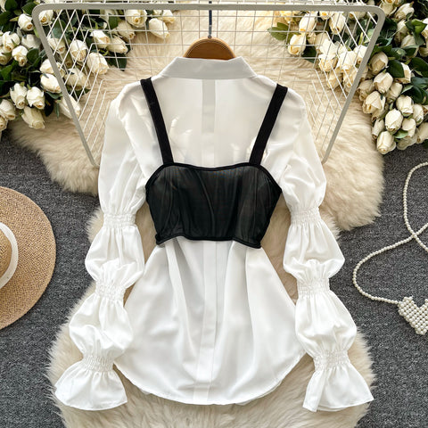 Satin Fishtail Camisole & White Shirt 2Pcs