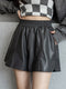 Elastic Waistline Wide-leg PU Shorts