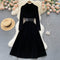 Vintage Single-breasted Black PU Dress