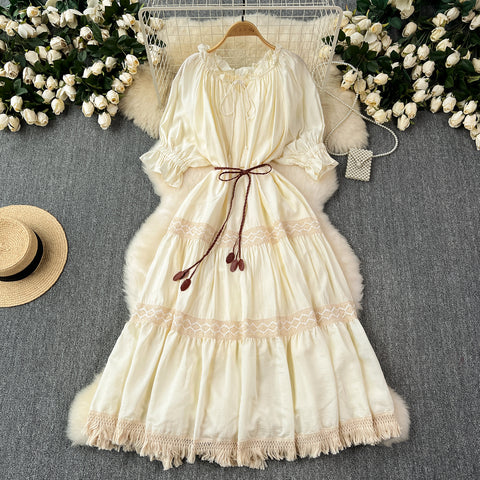 Bohemia Puffy Sleeve Fringed Dress