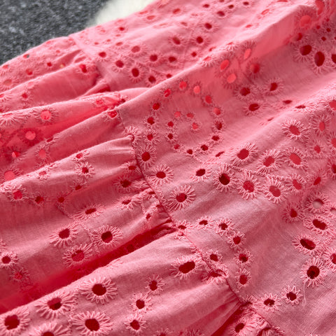 French Style Hollowed Embroidered Dress