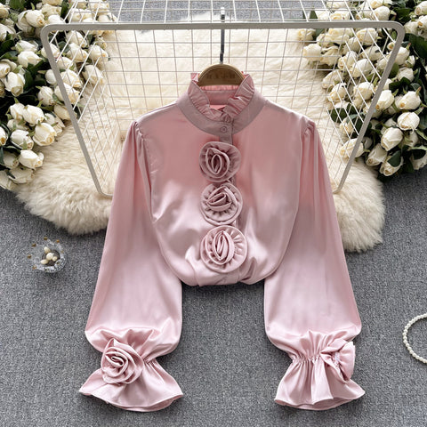 Ruffled Turtleneck Flared Sleeve Shirt