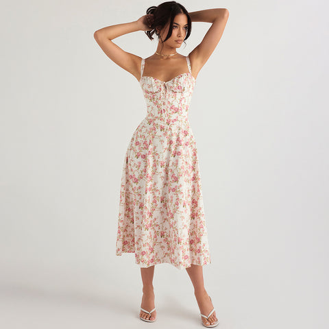Backless Floral Printed Slip Dress