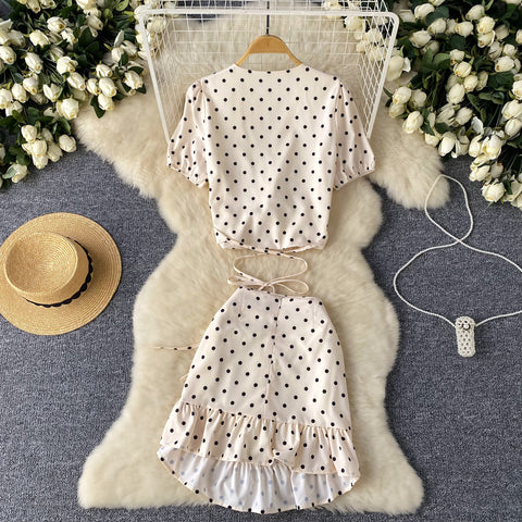 Knotted Top&Skirt Polka Dot 2Pcs