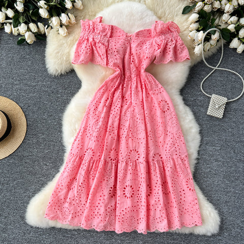French Style Hollowed Embroidered Dress