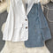 Irregular Design Denim Patchwork Blazer