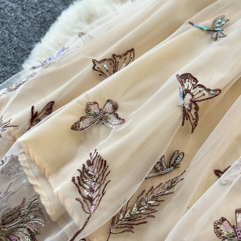 Backless Butterfly Sequined Halter Dress