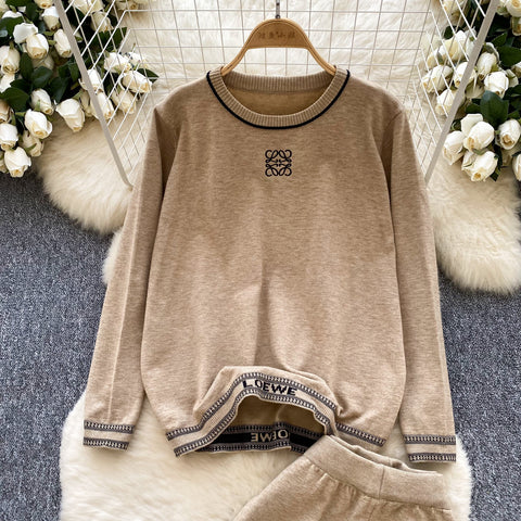 LOGO Embroidered Sweater&Trousers 2Pcs