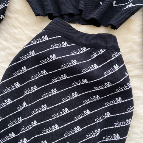 Printed Sweater&Skirt Knitted 2Pcs