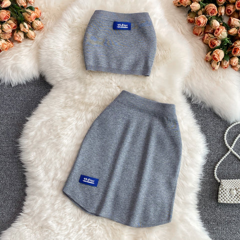 Tube Top&Skirt Chic Knitted 2Pcs