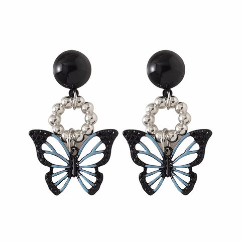 Black And Blue Butterfly Earrings