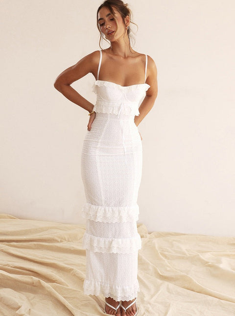 French Style White Crochet Slip Dress