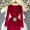 Square Neckline Rhinestone Studded Dress