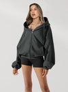 Solid Color Sportswear Hooded Cardigan