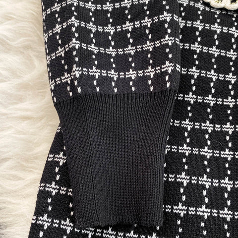 Lapeled Plaid Tweed Knitted Dress