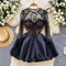 Embroidered Lace Black Puffy Dress