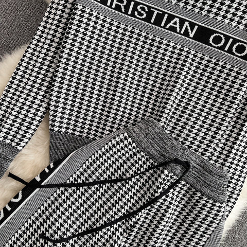 Houndstooth Jacquard Sweater&Trousers Set