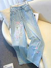 Ethnic Floral Embroidered Wathet Jeans