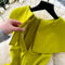 Folded Collar Pleated Mustard Green Dress