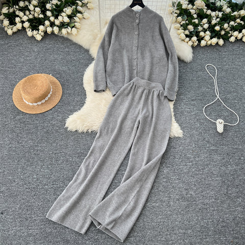 Turtleneck Cardigan&Wide-leg Trousers 2Pcs