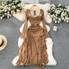 Elegant Square Neckline Ruffled Dress