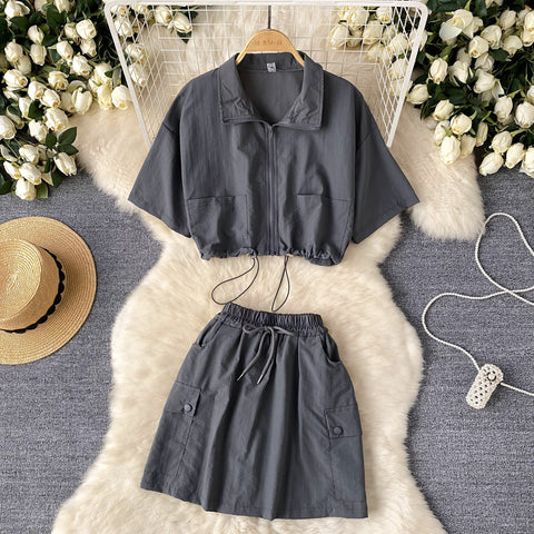 Chic Shirt&Skirt Drawstring 2Pcs