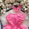 High-end Puffy Ruffle Dress with Ribbon