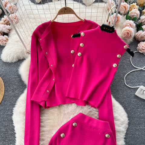 Cardigan&Vest&Hip-wrapping Skirt 3Pcs